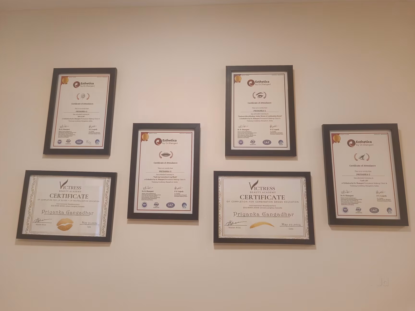 Priyanka's international PMU certifications and training diplomas